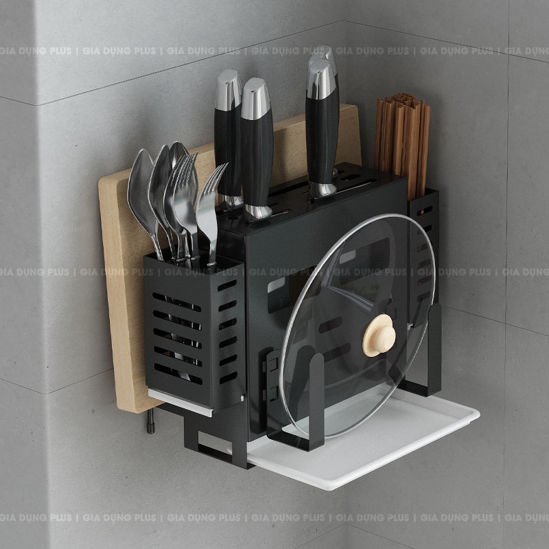Bộ sản phẩm Giá Kệ để dao thớt gồm 2 ống đũa và khay hứng nước-Thép chống gỉ sơn 5 lớp