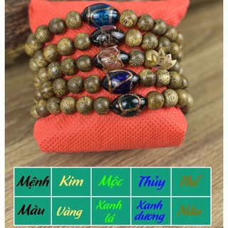 Vòng Tay Trầm Hương Tròn Đơn Trầm Tốc Việt Đính Đá Trụ Ngọc Diện Trợ Mệnh - Mộc Trầm Hương MTH