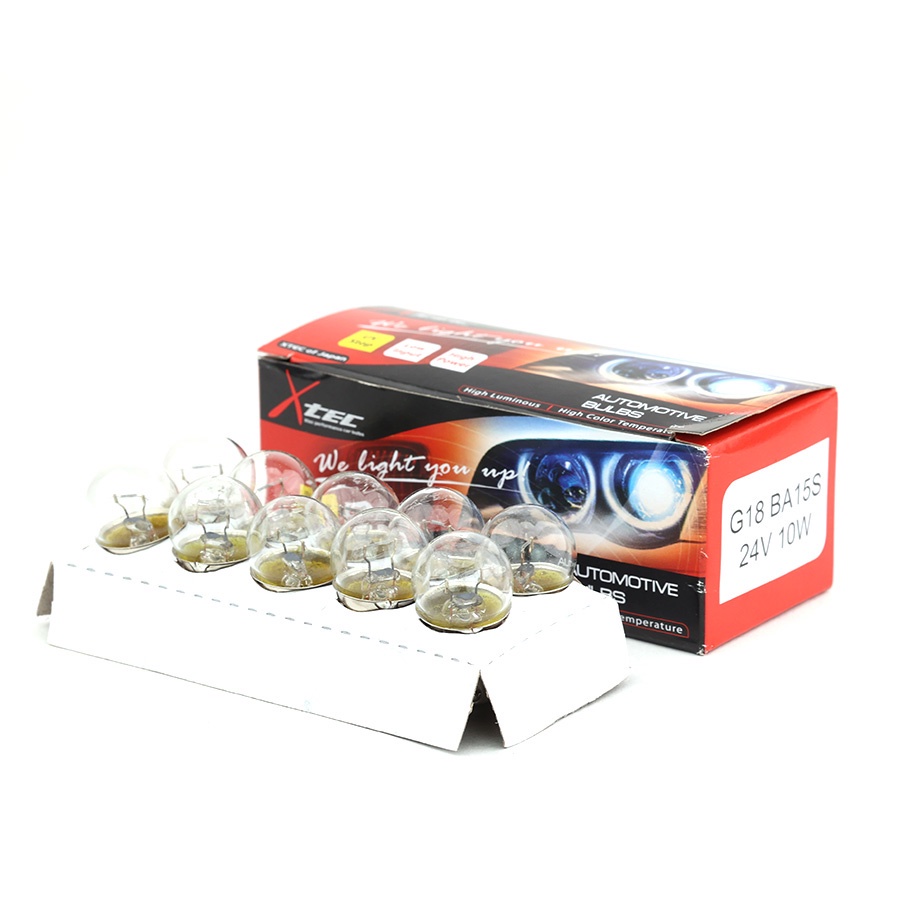 Combo 10 Bóng Đèn Xi Nhan 1 Tim Halogen XTEC Original G18 BA15S 12V, 24V 10W (Chân Thẳng)