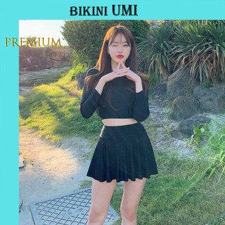 BIKINI ÁO TAY DÀI PHỐI VÁY KÍN ĐÁO - BIKINISTORE - ( MÀU ĐEN)