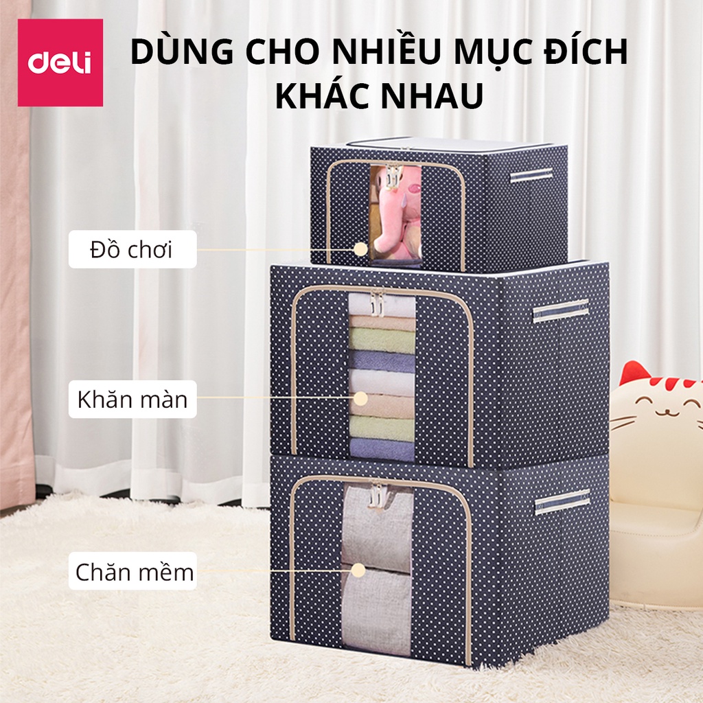 Túi Đựng Quần Áo Khung thép cỡ lớn 66L DELI Vải Oxford Chịu Lực tốt Có Thể Gấp Gọn tiết kiệm không gian Hộp đựng đa năng