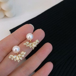 Bông Tai Hai Lớp Hình Cánh Hoa Đính Đá Và Ngọc Trai Phong Cách Thời Trang Mới