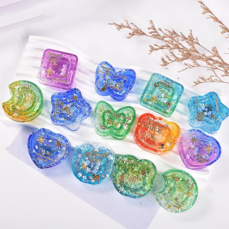 Bộ Khuôn Lắc Resin + 10 Khuôn Silicone Làm Bánh Hình Gấu / Ngôi Sao / Mặt Trăng