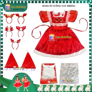 ĐẦM CỔ VUÔNG TAY PHỒNG ĐẦM NOEL BÉ GÁI TỪ 1 - 8 TUỔI  VẢI NHUNG CAO CẤP - DÙNG MẶC ĐI CHƠI LỄ SỰ KIỆN CHỤP ẢNH
