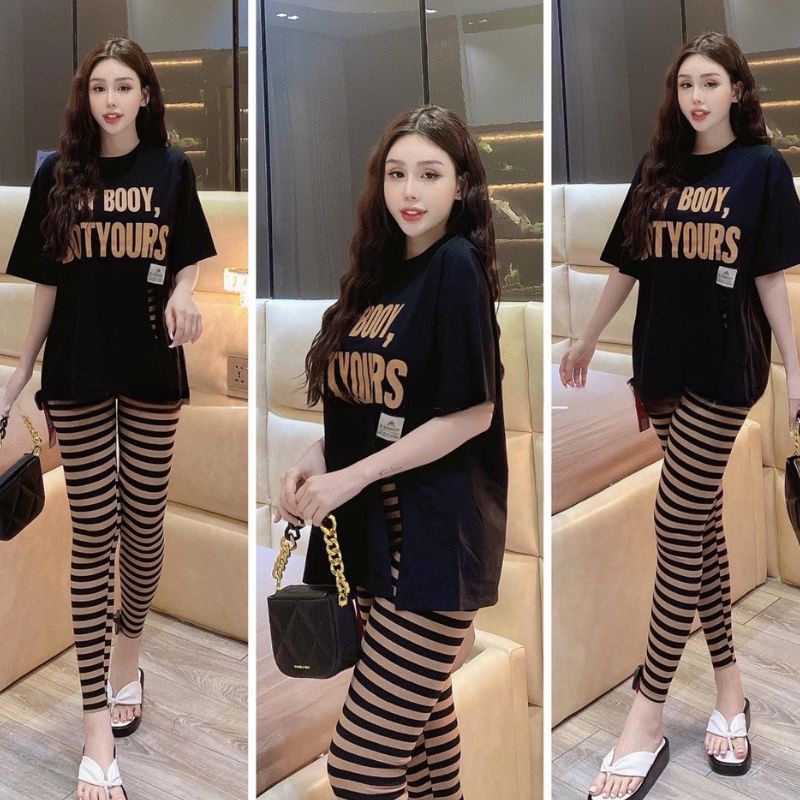 Đồ Bộ Nữ Bigsize ESHOP Quần Dài Legging Ôm Thun Gân Co Giãn Mặc Nhà Đi Chơi Ngủ Đẹp Dễ Thương DB08