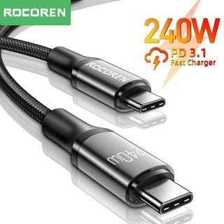 Cáp sạc nhanh Rocoren 240W USB C sang USB Type C PD 3.1 100W cho MacBook Pro Laptop Xiaomi 48V 5A Dây 2m