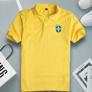 Áo Polo, áo di chuyển, vải mè co giãn 4 Chiều – Có In Logo Đội Tuyển Brazil ( Nhắn shop logo mong muốn in )