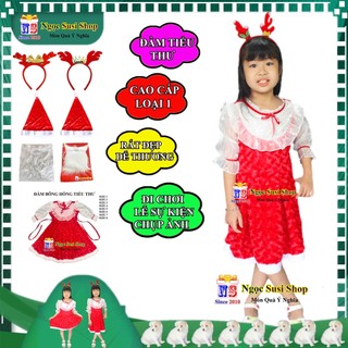 ĐẦM BÔNG HỒNG TIỂU THƯ ĐẦM NOEL CHO BÉ GÁI VẢI NHUNG MỊN TỪ 1 - 8 TUỔI - ĐẦM ÔNG GIÀ NOEL CHO BÉ GÁI
