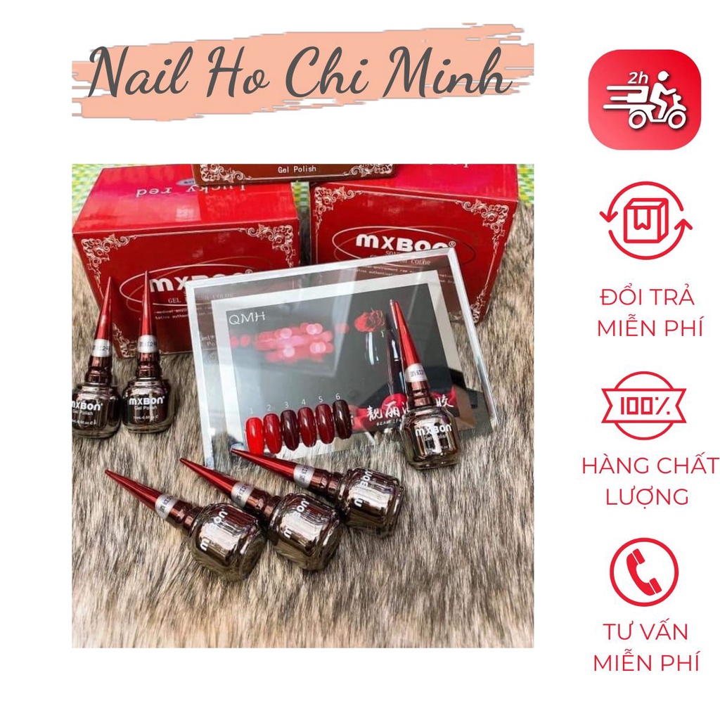 Sơn gel Mxbon chính hãng tone đỏ 6 màu tôn da, chất gel đậm đặc lên chuẩn màu (chai 15m)
