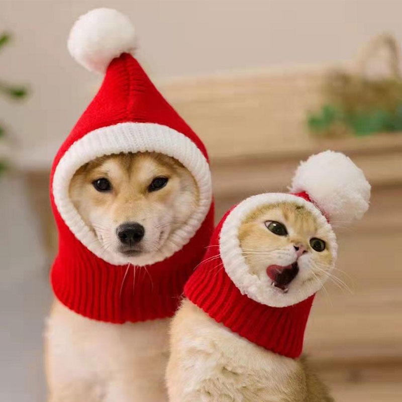 HamshMoc Mềm Cho Thú Cưng Giáng Sinh Mũ Dệt Kim Chó Santa Mũ Thú Cưng Với Pompon Trang Phục Thú Cưng Dễ Thương Ông Già Noel Trang Phục Cho Chó Nhỏ Mèo Con Đồ Dùng Giáng Sinh