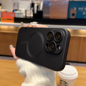 Ốp điện thoại nam châm mạ sang trọng cho iPhone 16 15 14 13 12 11 Pro Max mẫu mới có màng bảo vệ ống kính 14 15 16 plus Vỏ silicon mạ điện màu đen mờ và chống rơi