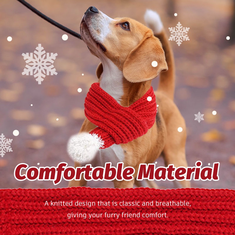 HamshMoc Mềm Thú Cưng Khăn Giáng Sinh Dệt Kim Chó Santa Khăn Có Pompon Trang Phục Thú Cưng Dễ Thương Ông Già Noel Trang Phục Cho Chó Nhỏ Mèo Con Đồ Dùng Giáng Sinh