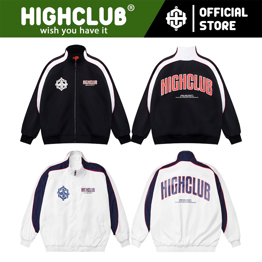 Áo Khoác ATHLETE TRACK JACKET màu TRẮNG/ĐEN vải dù cổ đứng HIGHCLUB Brand Chính Hãng
