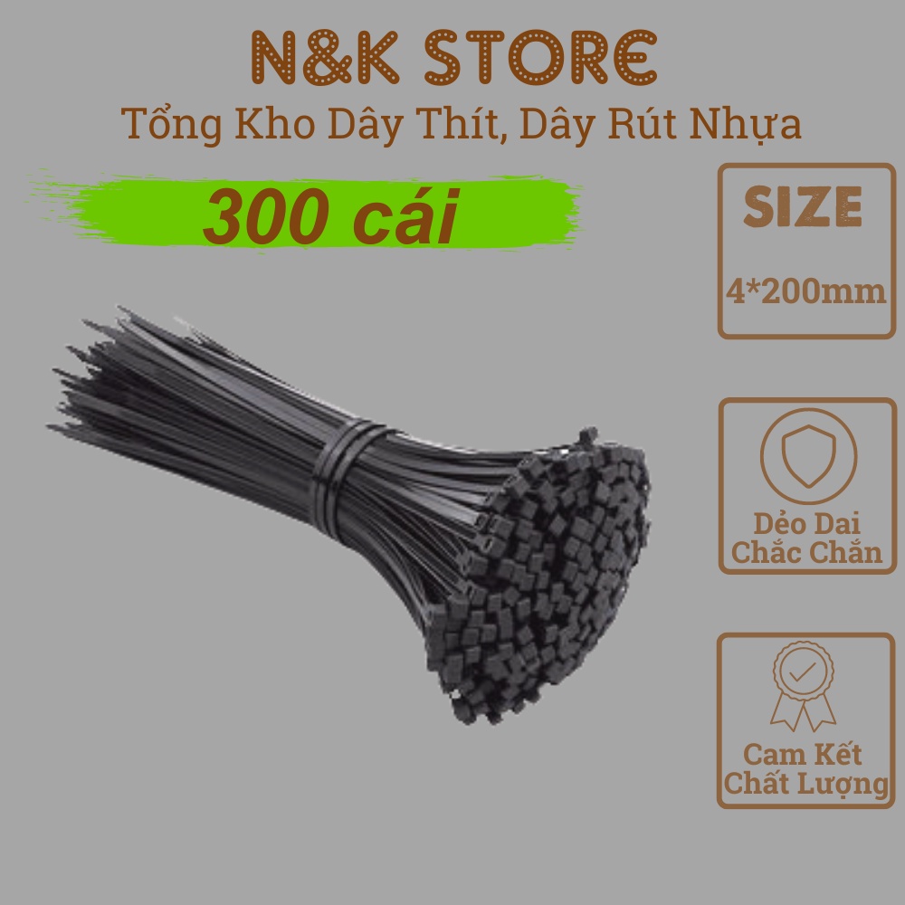 Bịch 265c dây rút nhựa 4x200mm, dây thít dài 20cm, lạt nhựa buộc siêu chắc