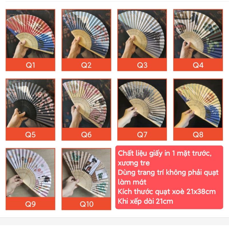 [QUẠT TRANG TRÍ]Quạt xếp trang trí họa tiết Nhật 21cm mặt giấy xương tre/sóng biển/núi phú sĩ