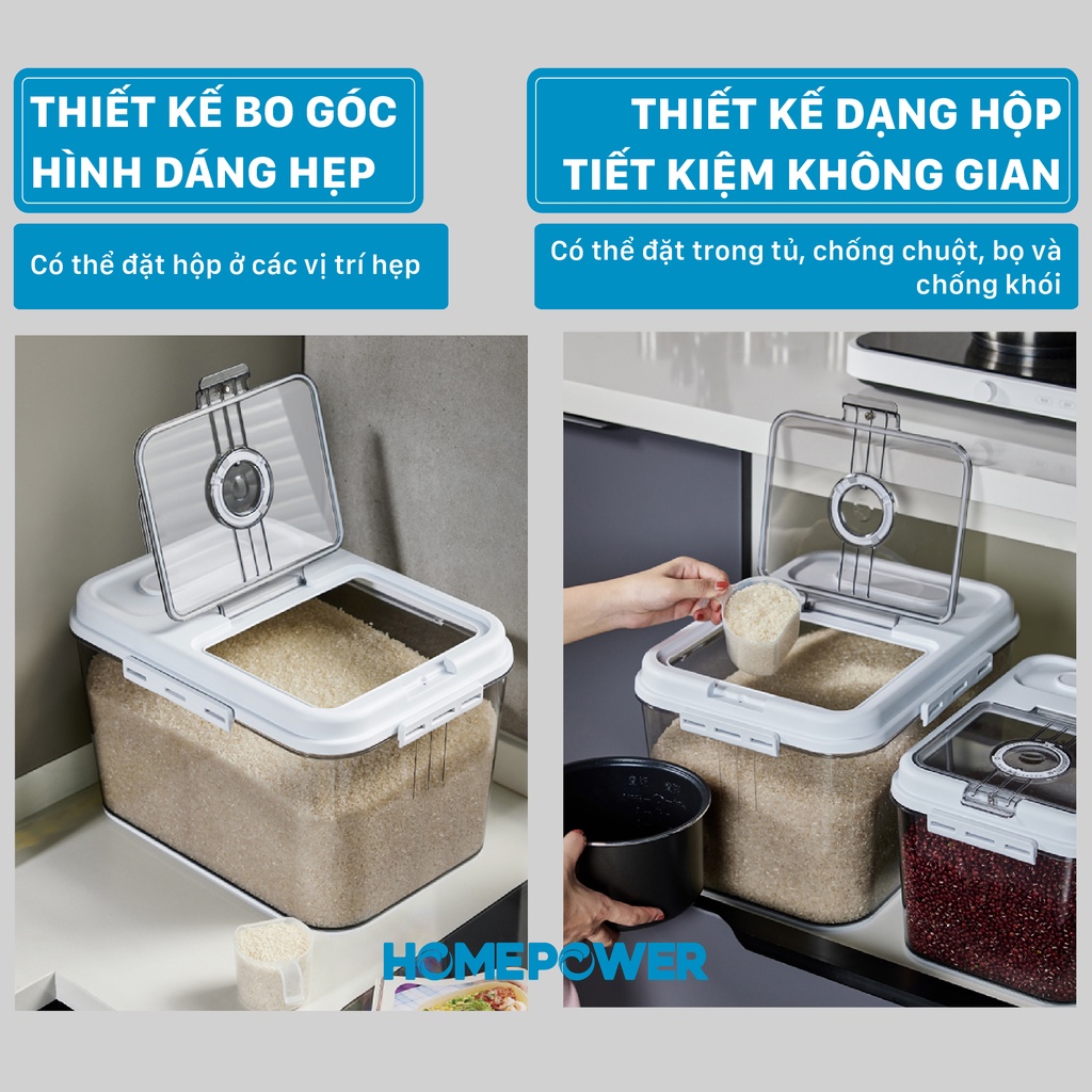 Thùng Đựng Gạo Nắp Lật Thông Minh Homepower HDG-T