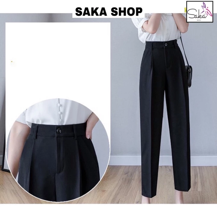 Quần tây đen nữ trơn phong cách ulzzang dáng baggy công sở , quần tây đen nữ học sinh saka shop