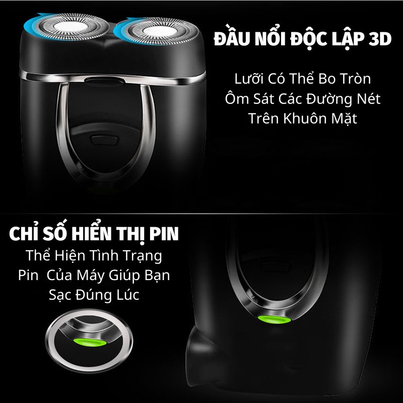 Máy Cạo Râu Mini 2 Lưỡi Cạo Nổi Máy Cạo Râu Đa Năng Đầu Cạo Chống Nước Đèn Rọi Ray ASAKI - R2