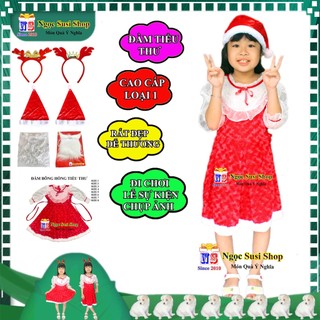 ĐẦM BÔNG HỒNG TIỂU THƯ ĐẦM NOEL CHO BÉ GÁI VẢI NHUNG MỊN TỪ 1 - 8 TUỔI - ĐẦM ÔNG GIÀ NOEL CHO BÉ GÁI