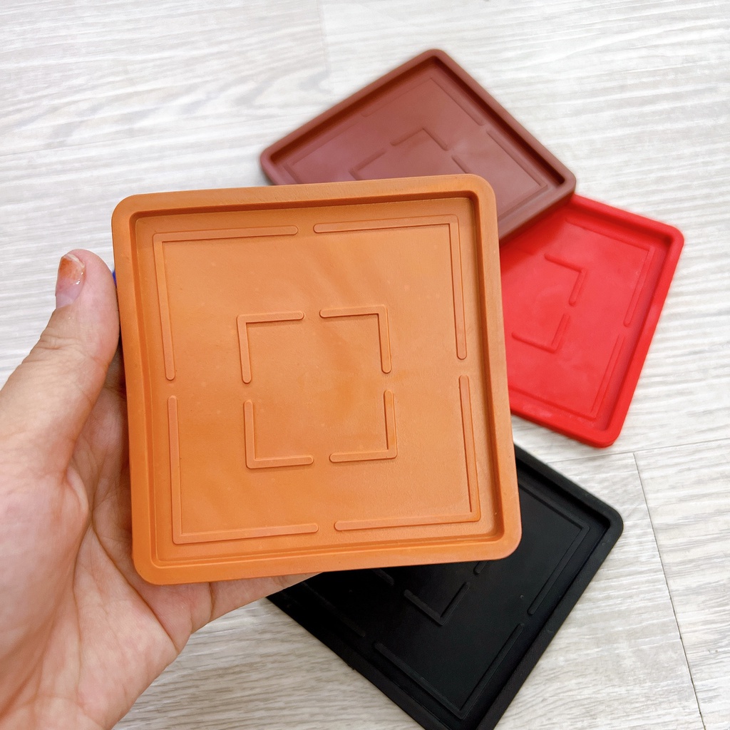 combo 10 Đế Lót Ly vuông RICO Nhựa Dẻo đủ màu - Nhựa vuông dẻo Cao Cấp 9cm