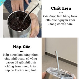 Bình giữ nhiệt 600ml inox 304 tặng ống hút Inox  (CLIP SHOP TỰ QUAY)