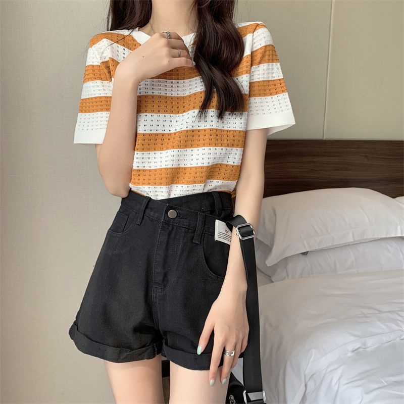 Giảm giá lớn - Áo len ngắn tay mẫu rộng sọc rỗng chất lượng cao thời trang cho phụ nữ