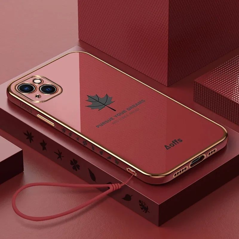 Ốp Điện Thoại Vuông Họa Tiết Lá Phong Sang Trọng Cho IPhone 11 11 Pro 11 Pro MAX 6 6s Plus 7 8 Plus SE 2020 X XS MAX XR 6Plus