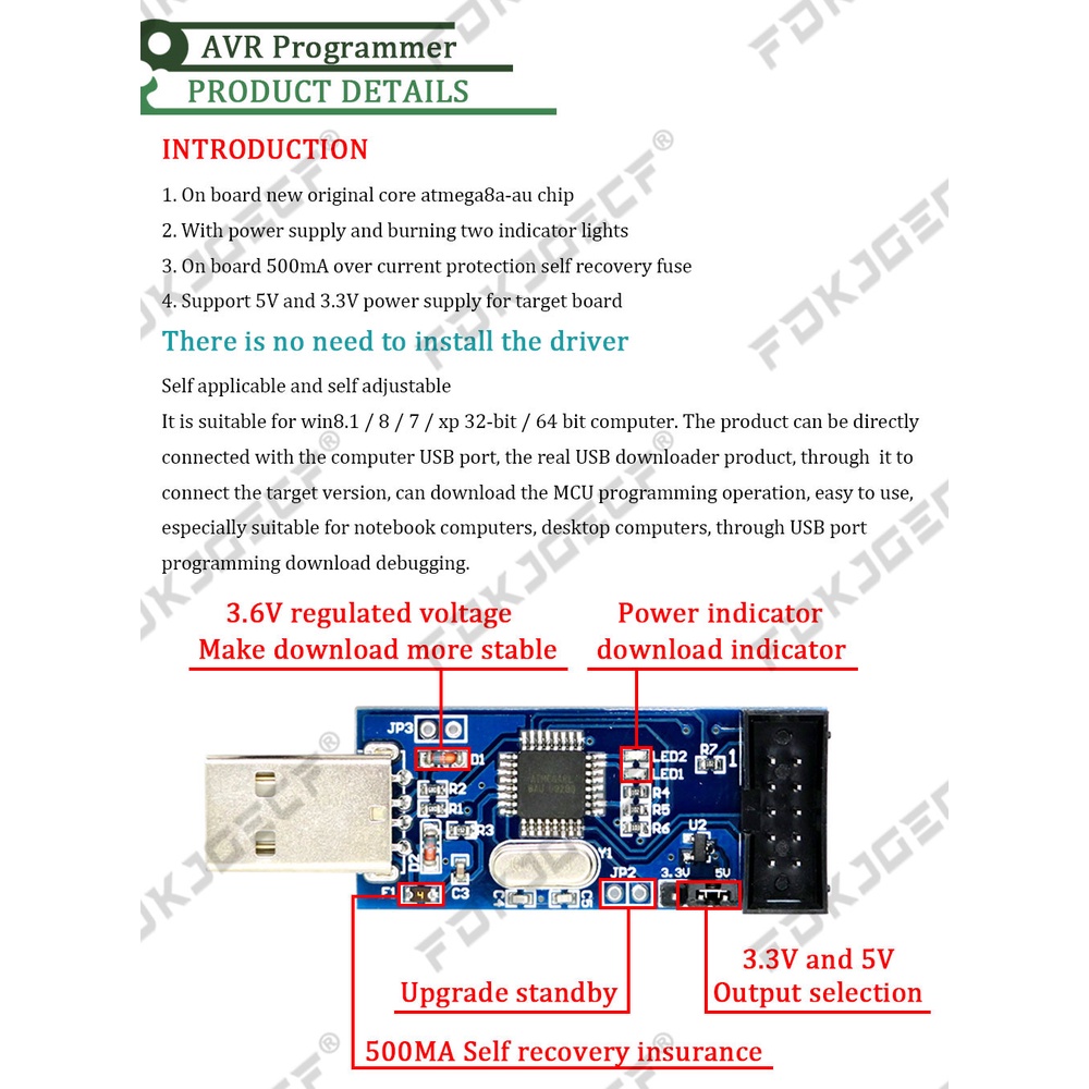 1 Bộ Lập Trình USBASP AVR USB ISP USB ASP ATMEGA8 ATMEGA128 Hỗ Trợ Win7 ...