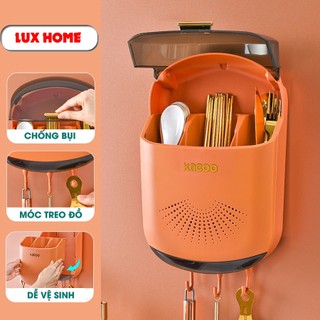 Hộp đựng đũa muỗng có nắp đậy gắn tường, ống đựng đũa treo tường chống bụi tích hợp móc treo