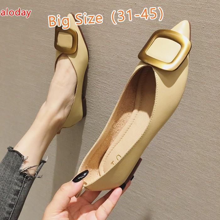 Giày Nữ Size Lớn (31-45)✨Châu Âu Phong Cách Mỹ Xuân Thu Túi Thời Trang Giày Nữ Size Lớn Mũi Nhọn Miệng Nông Giày Đế Bằng Nữ Đen Giày Đế Bằng