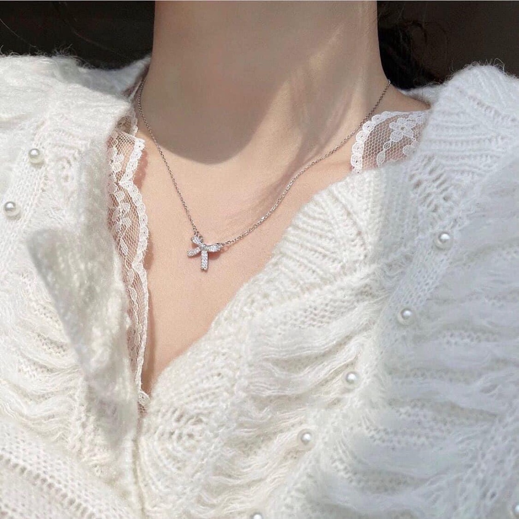 Dây chuyền bạc nữ TLEE nơ tiểu thư nạm đá cao cấp TLEE JEWELRY D0143 | BigBuy360 - bigbuy360.vn