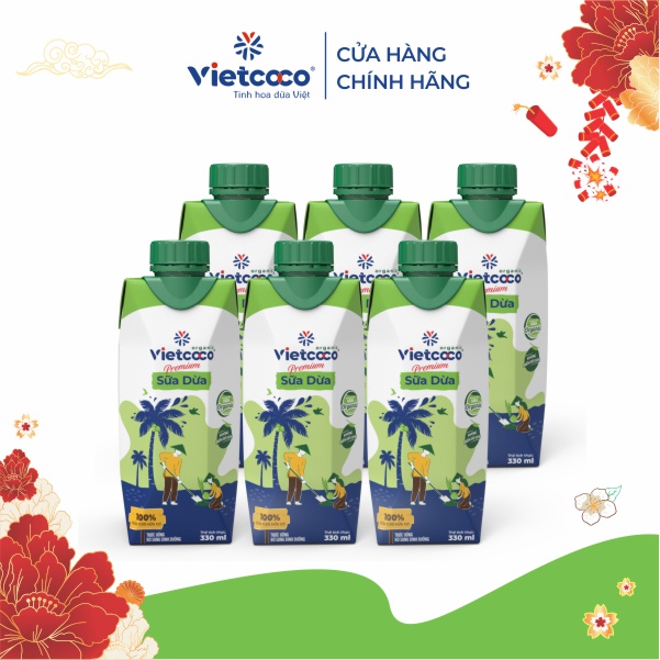 [Combo 6 hộp] Sữa dừa Organic UHT Vietcoco - hộp giấy 330ml