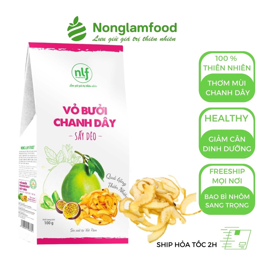 Vỏ bưởi chanh dây sấy dẻo Nong Lam Food hộp 100g | Đồ ăn vặt văn phòng | Ăn Kiêng | Giữ dáng