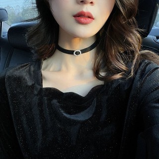 Choker đen đính tag đá sang chảnh, choker đá sáng lấp lánh Chồi accessories phong cách - B63