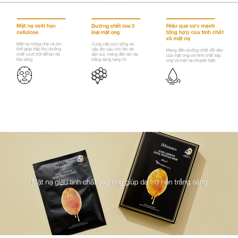 JMsolution Mặt Nạ Mật Ong Honey Luminous Royal Propolis Mask Black 30ml Hỗ Trợ Dưỡng Sáng Và Dưỡng Ẩm Chính Hãng
