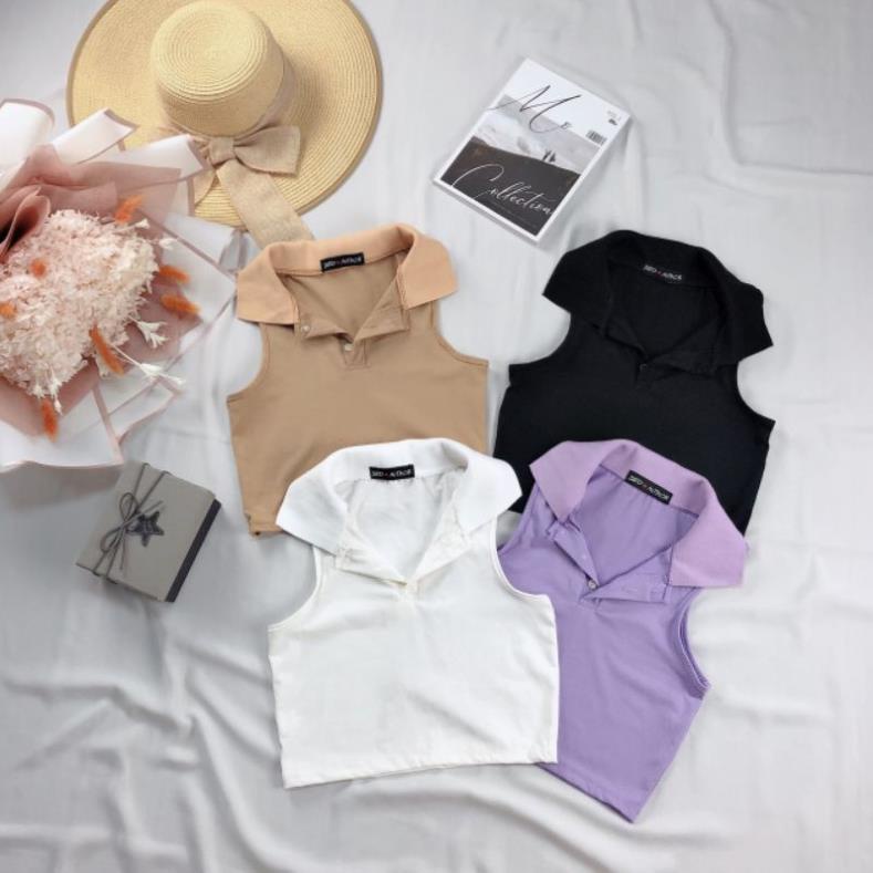 Áo croptop nữ - áo ba lỗ cổ bẻ - AO030