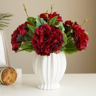 Cành hoa mẫu đơn giả ( peony)  kèm nụ nhiều lá cao cấp lụa cao 31cm sang trọng, dễ cắm, bông to 10cm