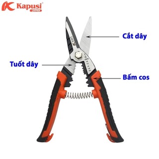 Kìm cắt dây đa năng KAPUSI Nhật Bản 215mm, 3 trong 1 cắt-tuốt dây-bấm đầu cốt, Bh 12 tháng Kouritsu Official Store