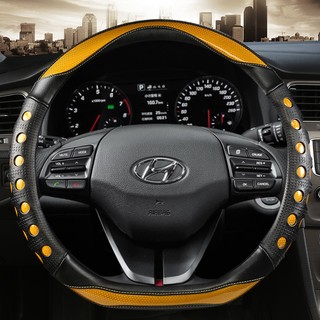 Vỏ bọc vô lăng ô tô bằng sợi Carbon D hình chữ D cho Hyundai Sonata 9 2015 2016 2017 (3-Spoke) Elantra 4 Sport 2015 - 2019 Phụ kiện ô tô