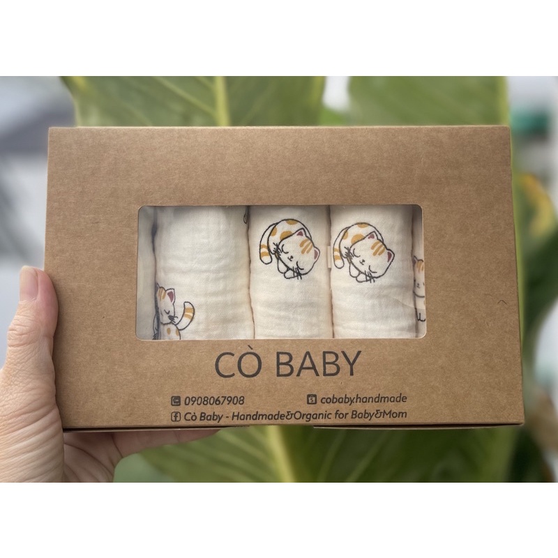 [Cò Baby] KHĂN SỮA, KHĂN XÔ MUSLIN 100% ORGANIC CAO CẤP 4 LỚP 30x30CM