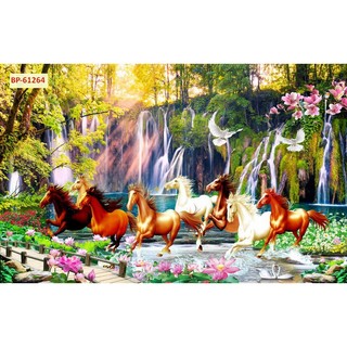Tranh Dán Tường Mã Đáo Thành Công Vải Lụa 3D tặng keo dán và dụng cụ