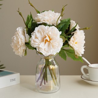 Cành hoa mẫu đơn giả ( peony)  kèm nụ nhiều lá cao cấp lụa cao 31cm sang trọng, dễ cắm, bông to 10cm