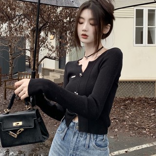 Áo Croptop Dệt Kim Tay Dài Thời Trang Dành Cho Nữ