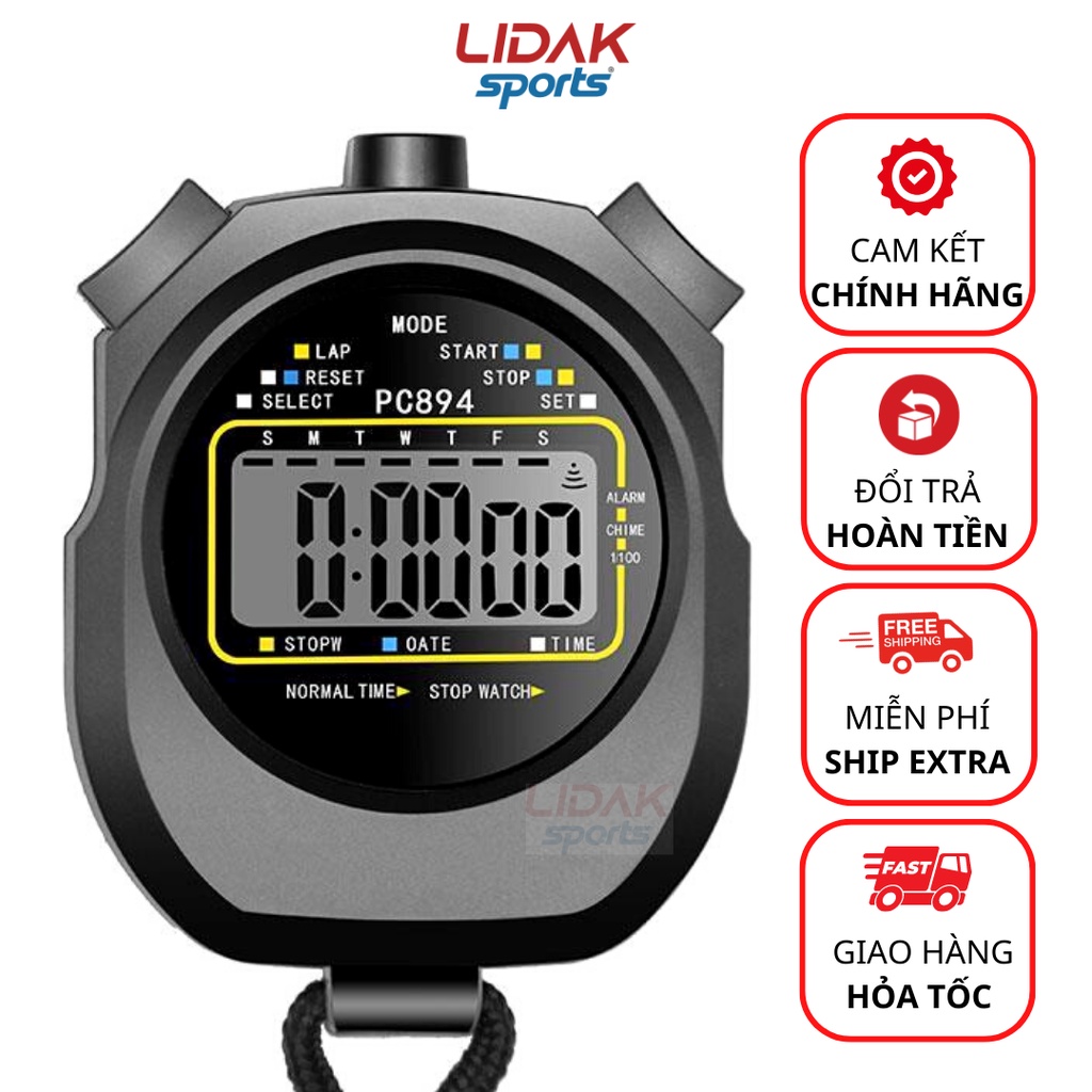 Ảnh Đồng hồ bấm giây, đo thời gian chính hãng PC894. Bấm giờ thể thao nhớ 1LAP LIDAK SPORT 1