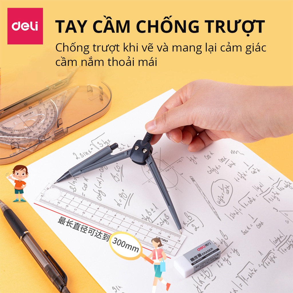 Ảnh Bộ thước kẻ compa 8 món Deli chuyên dụng cụ học tập cho học sinh eke thước kẻ tẩy chì đồ dung học tập - 9591 2