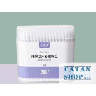 Hộp 200 que Tăm bông ngoáy tai hai đầu, bông ráy tai dùng một lần thiết kế đa chức năng tiện dụng GD642-TBong2dau