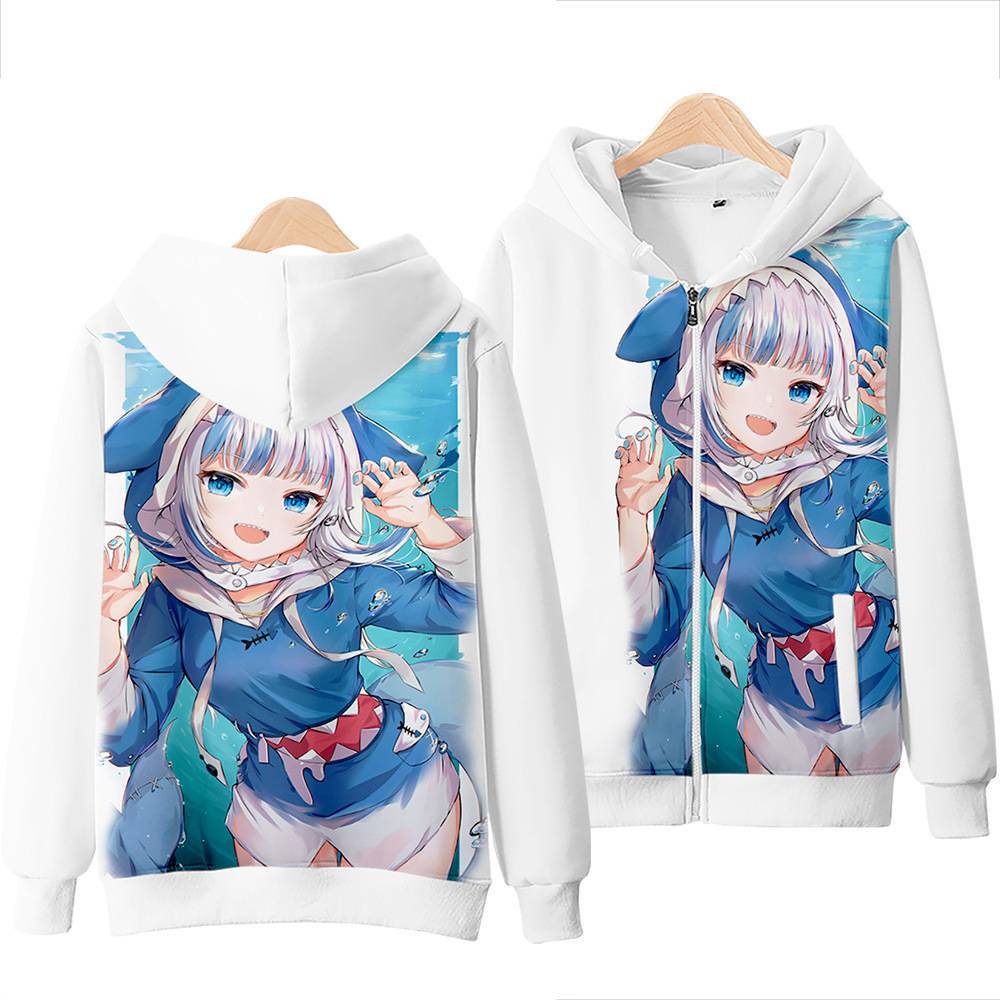 Áo khoác anime unisex Gawr Gura Hololive - Dây kéo, plus size