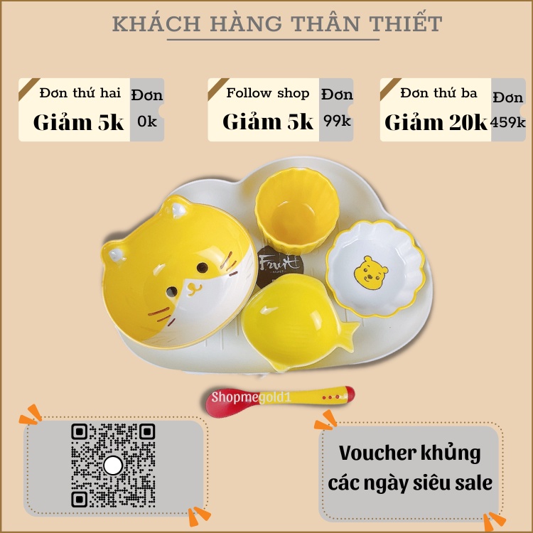 Bộ Bát Ăn Dặm Cho Bé Kèm Khay, Set Bát Ăn Dặm Combo Bát Ăn Dặm Cho Bé Tặng Kèm Dụng Cụ Ăn Dặm Thìa Báo Nóng