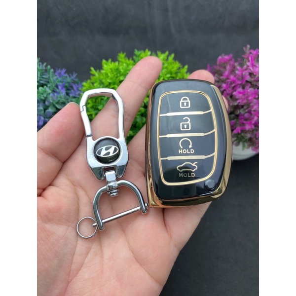 Bao chìa khóa Đen Vàng- Ốp chìa khóa  TPU Đen Vàng xe Huyndai Creta 4 nút thông minh