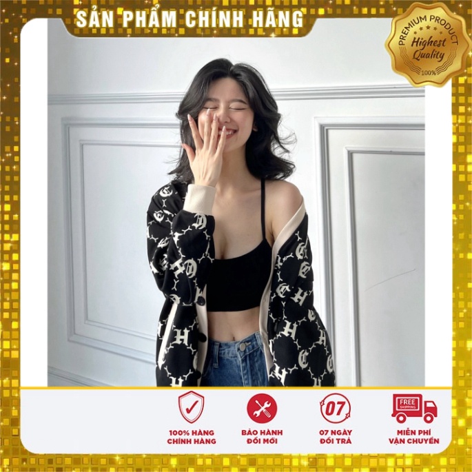 Áo Khoác Cardigan LOGO PATTERN hoạ tiết màu đen/kem - HighClub Brand Chính Hãng